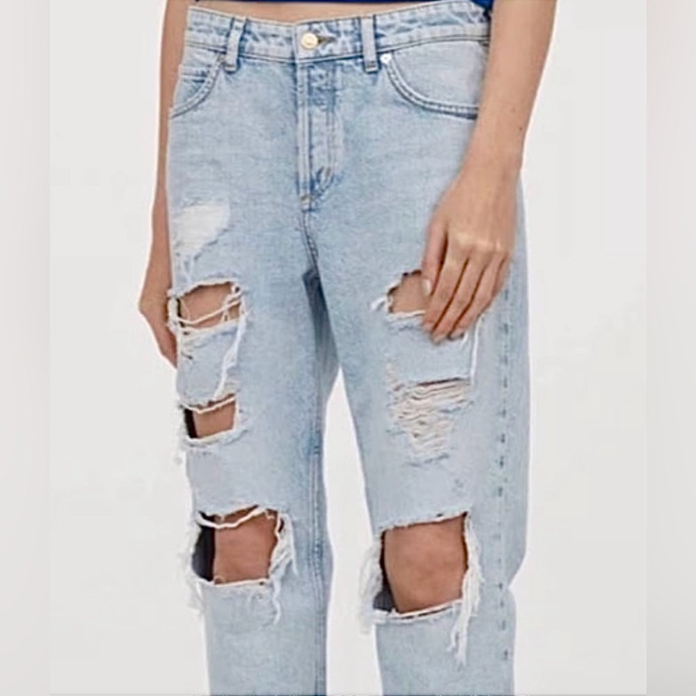 Destroyed Distressed Low Waist Boyfriend Jeans &Denim By H&M Women’s 33/32 - Picture 12 of 12